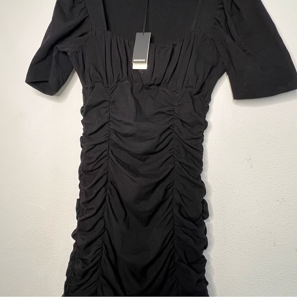 Monrow Shirred Mini Dress, Black, size L NWT - Picture 5 of 7
